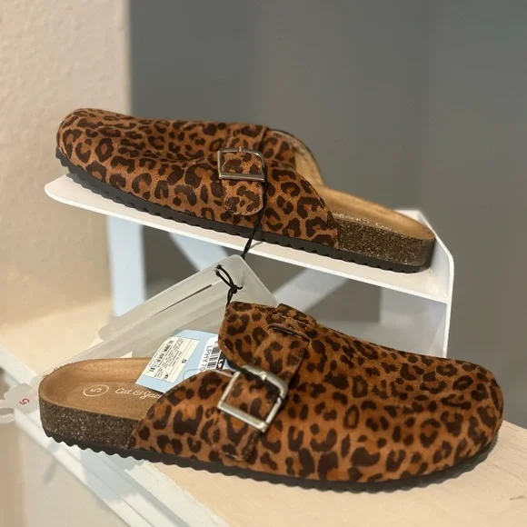 Kids' Tate Clogs Cat & Jack™ Cheetah Sz 5 Slip-on Mule Contoured Footbed NEW - Picture 1 of 6